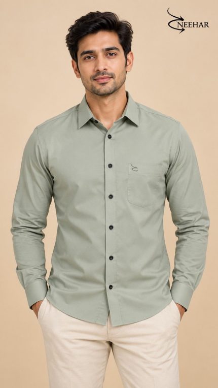 Neehar | Leaf Green Formal Shirt for Men | Office & Daily Wear